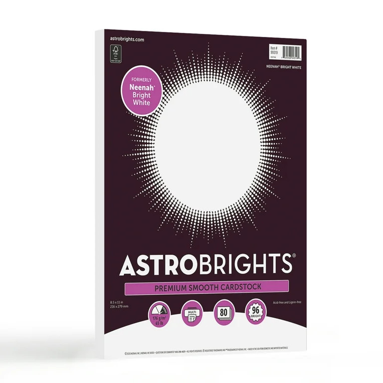 Astrobrights Cardstock, 8.5" x 11", 65 lb./176 Gsm, Bright White, 80 Sheets | Walmart (US)