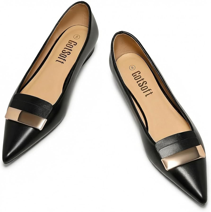 Women's Pointed Toe Metal Deco Flats Slip on Flat Comfortable Dress Shoes | Amazon (US)