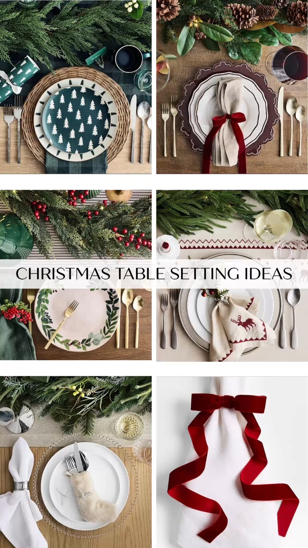 Gorgeous Christmas table setting ideas!
Bows, garland, holiday decor, Christmas plates, napkins, centerpiece, tablescape, placemats, glassware, flatware, organic modern, minimalist, transitional, red and white, green, Nordic, napkin ring, festive, Craye & Barrel style, Pottery Barn aesthetic, table decor

#LTKFindsUnder50 #LTKHome #LTKHoliday
