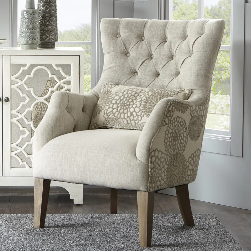 Pippin Button Tufted Wide Accent Chair with Pillow | Wayfair North America