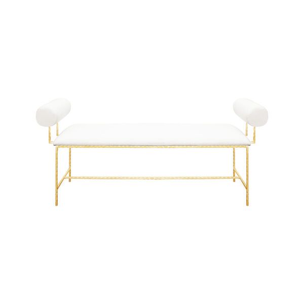 Gold Leaf and White Linen Bench | Bellacor