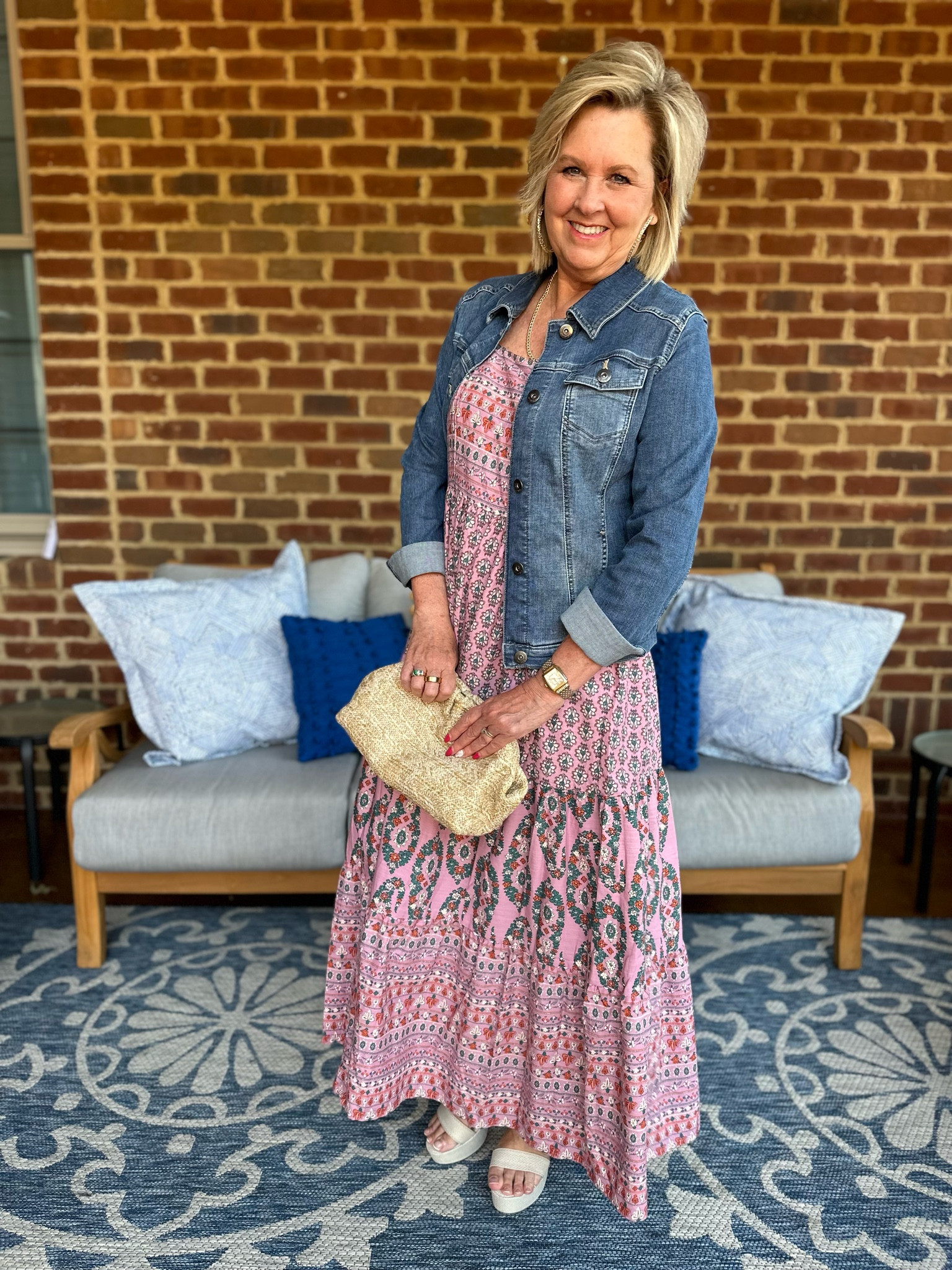 Outfit of the day | maxi dress | denim jacket | summer shoes | woven clutch handbag | church outfit idea | spring outfit 

#LTKstyletip #LTKshoecrush #LTKwedding