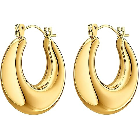 PAVOI 14K Gold Plated 925 Sterling Silver Posts Oval Chunky Hoop Earrings for Women - Trendy Stat... | Amazon (US)
