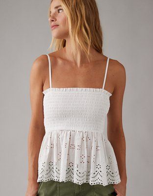 AE Smocked Eyelet Tube Top | American Eagle Outfitters (US & CA)