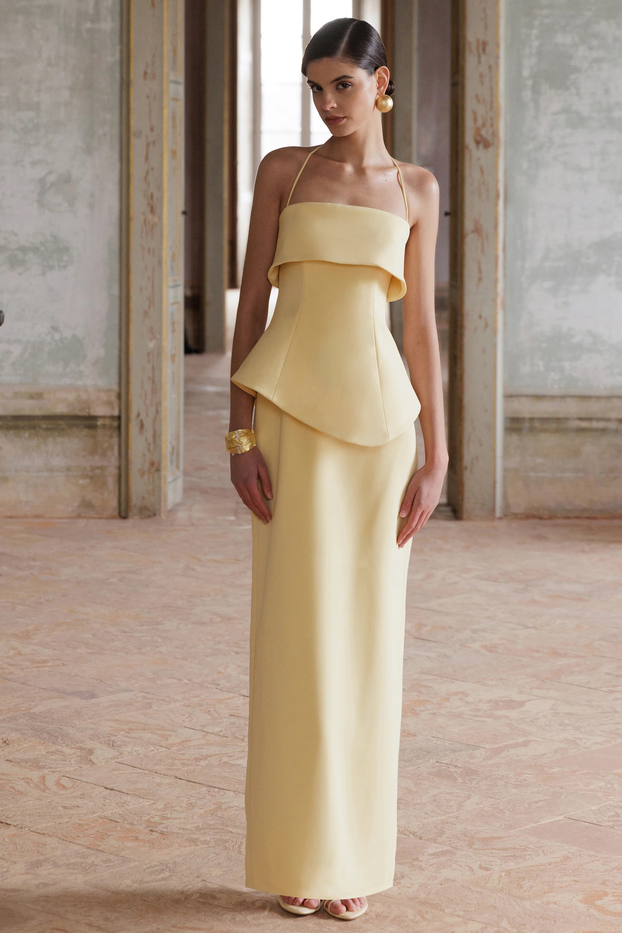 Fran | Lemon Square-Neck Corset Maxi Dress | Club L London