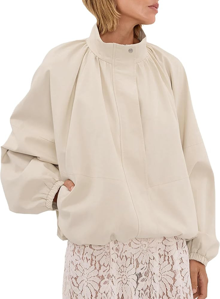 Womens Batwing Bomber Jacket Lightweight Casual Funnel Neck Coat | Amazon (US)