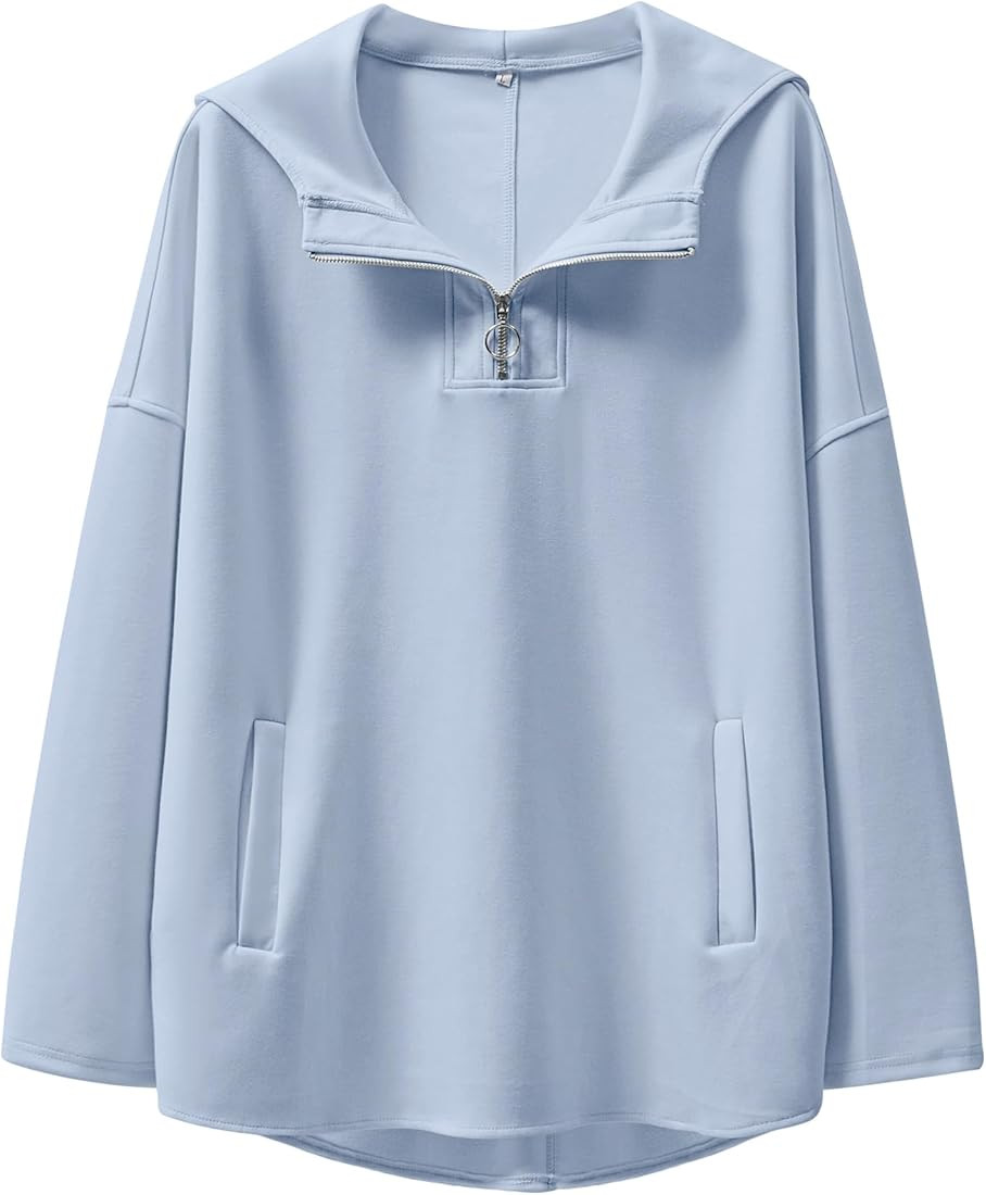 ANRABESS Womens Oversized Hoodie Quarter Zip Sweatshirts 2024 Fall Tunic Pullover Top Winter Tren... | Amazon (US)