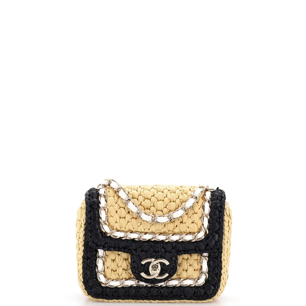 Chanel Venice Beach Square Flap Bag Braided Raffia Mini Black 42636382 | Rebag