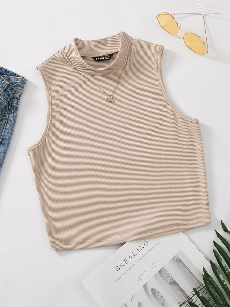 Mock Neck Rib-knit Tank Top Without Necklace | SHEIN