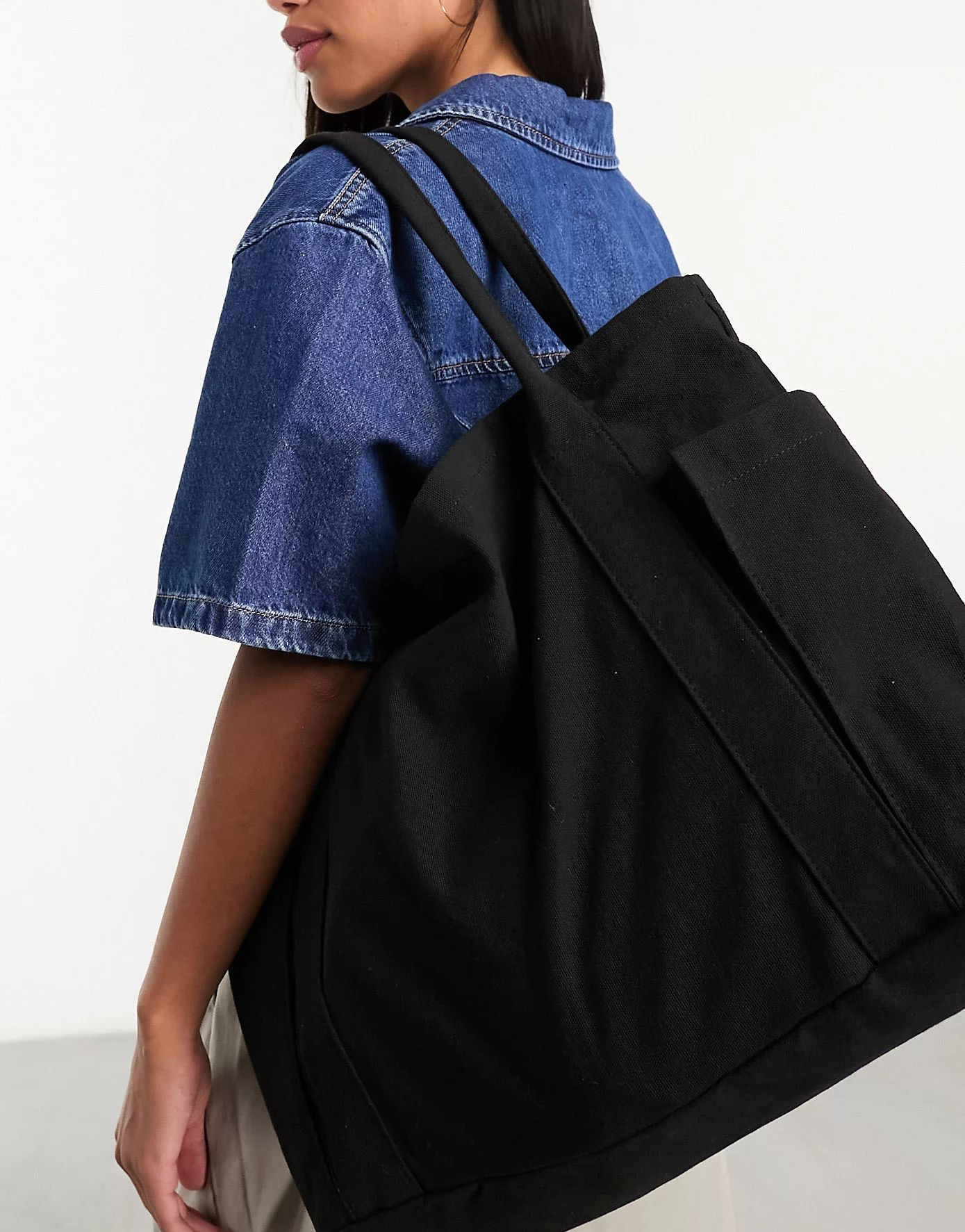 ASOS DESIGN oversized heavyweight canvas tote bag in black | ASOS (Global)