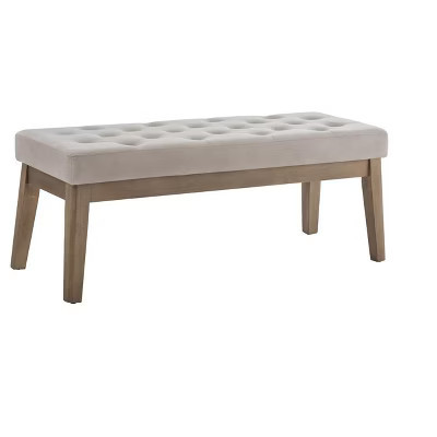 Itopfox Velvet Upholstered Tufted Entryway Bench with Solid Wood Legs, Bedroom Ottoman with Padded Seat in Taupe | Target
