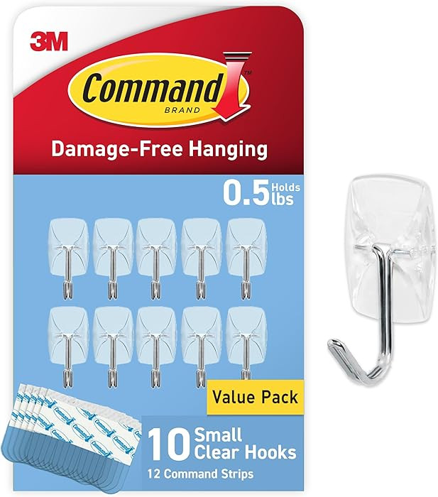 Command Small Clear Wire Toggle Hooks, 10 Wall Hooks and 12 Command Strips, Damage-Free Hanging w... | Amazon (US)