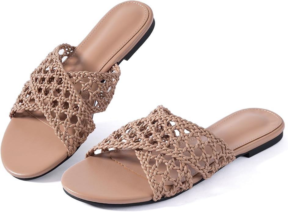 Mtzyoa Women Flat Sandals Braided Leather Crossover Nude Dressy Fashion Evening Party Wedding San... | Amazon (US)