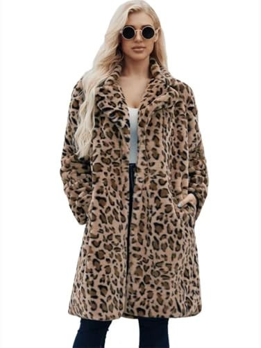 Yomcud Long leopard suit collar faux fur coat women's casual coat autumn and winter new. (X-Small, leopard print) | Amazon (US)