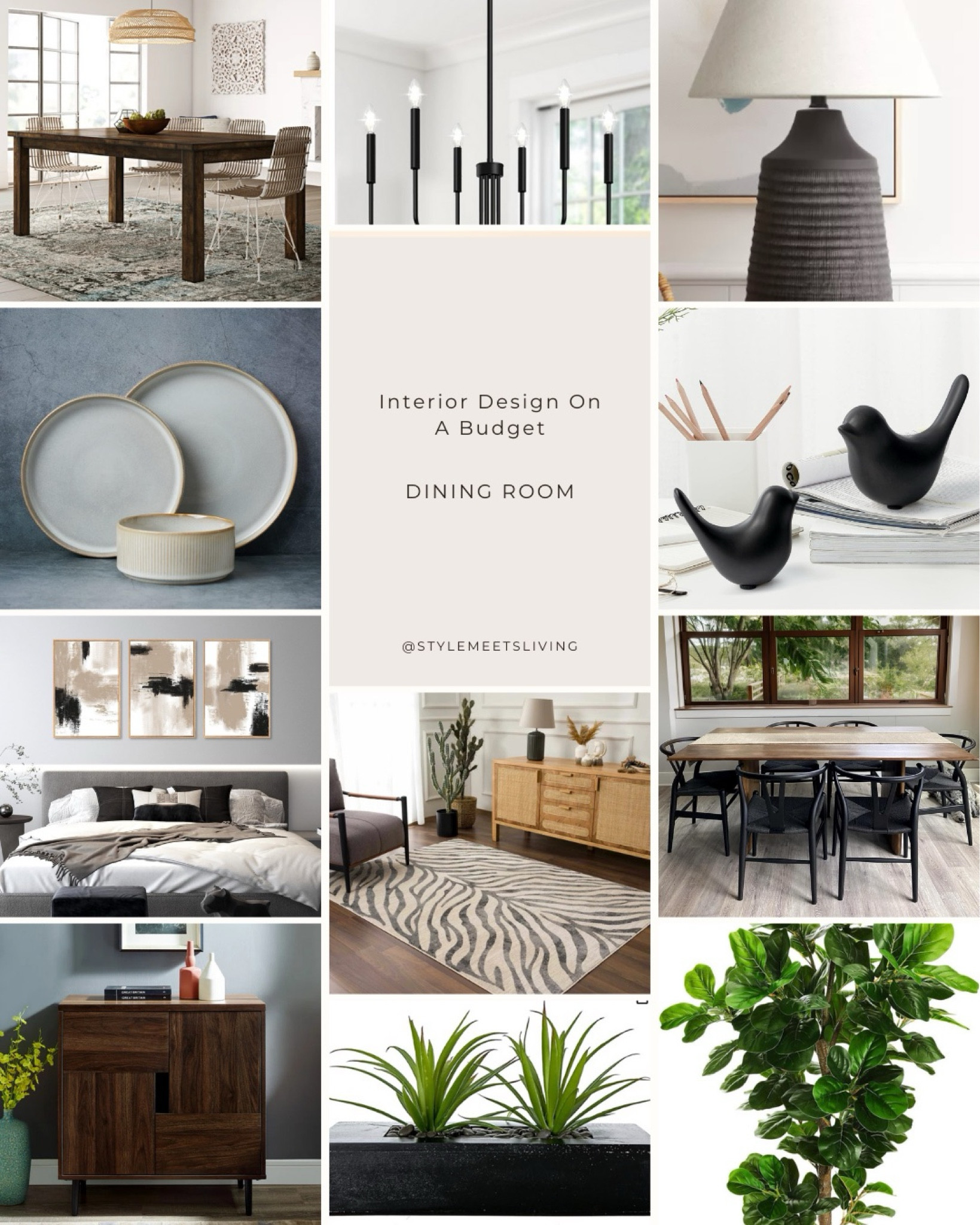 Get inspired by this dining room mood board featuring stunning furniture and decor, highlighted by a bold zebra rug that adds unique flair.

#diningroomfurniture #diningroominspo
#diningroomideas
#diningtable

#LTKHome #LTKSaleAlert