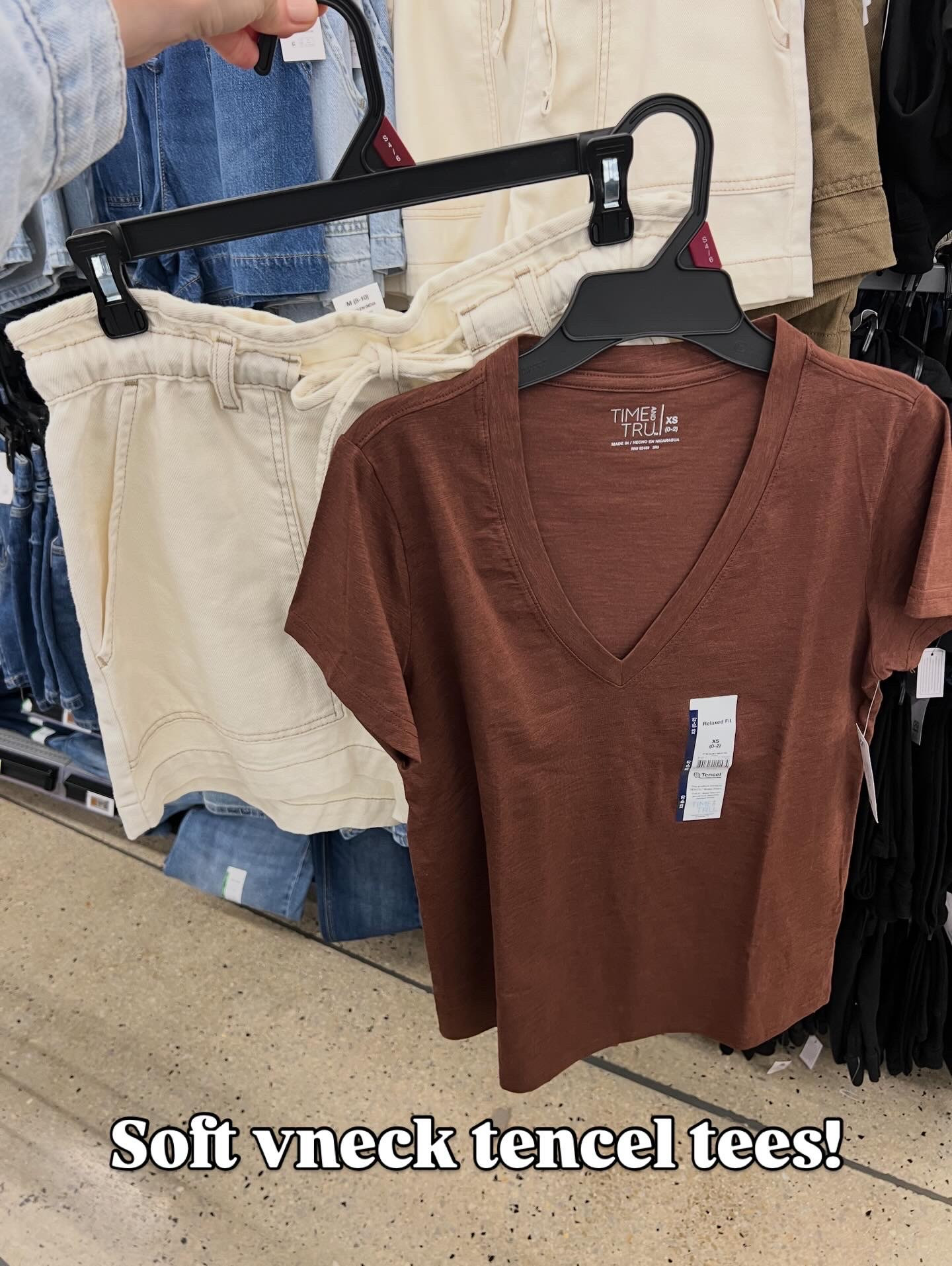 Love this easy combo! Comfy pull on shorts with elastic waist and adjustable drawstring run small; go up one size (I’m a medium). Tees are tts. #walmartfashion 