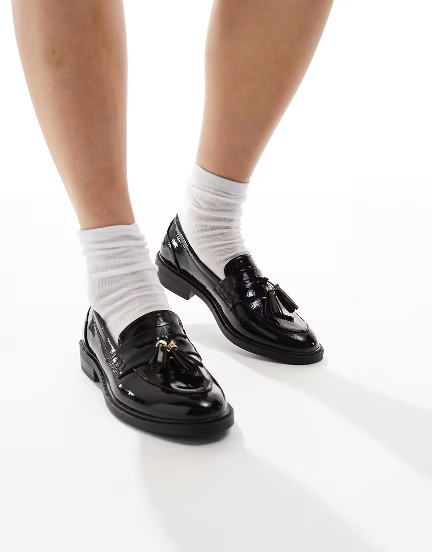 schuh Lane tassel loafers in black patent | ASOS (Global)
