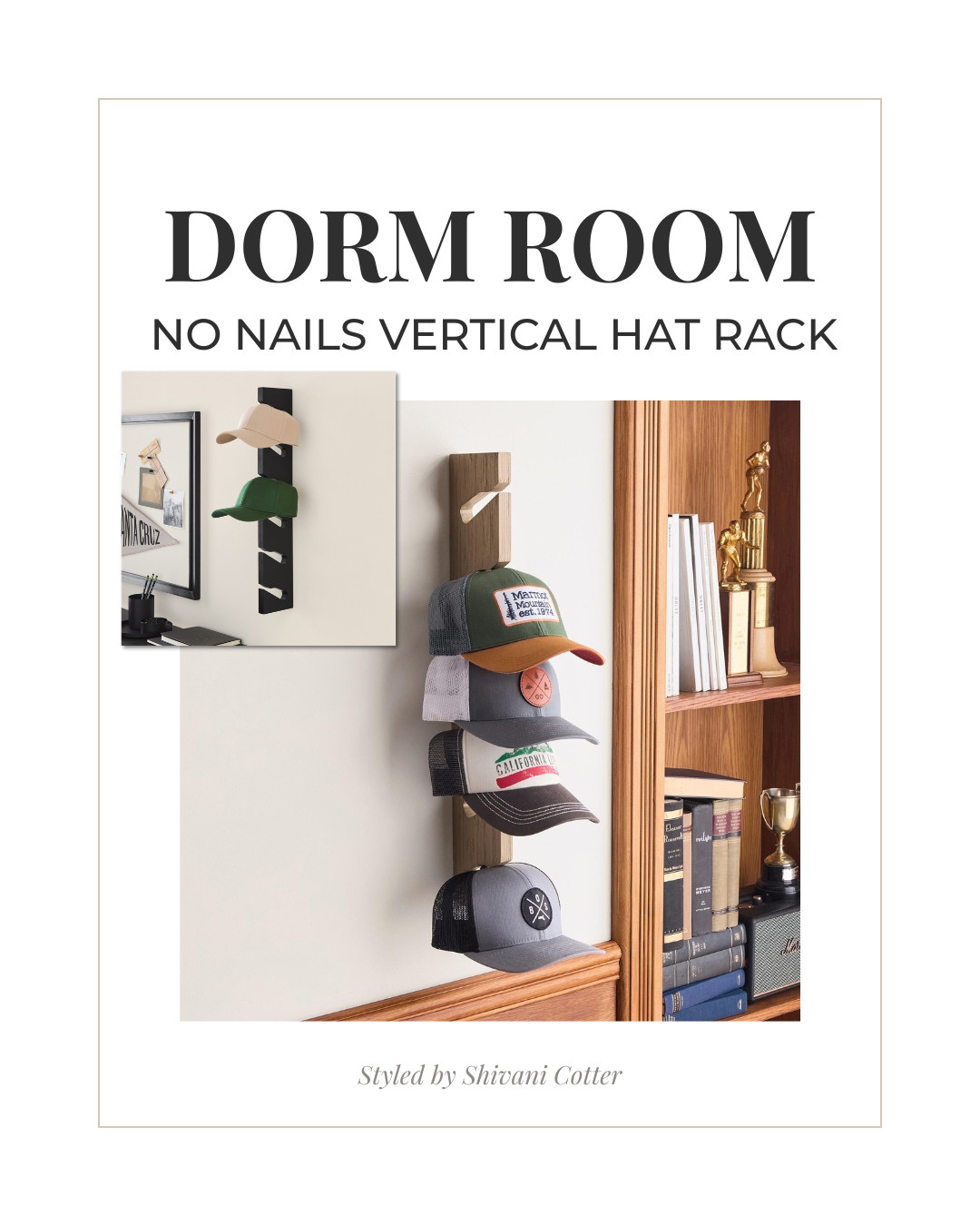 Perfect for dorms! 
I love this hat rack for guys and girls! it comes in white, brown and black, and doesn't damage dorm walls! It's a must for hat lovers who don't want to compromise the shape of their hats.
#walldecor #accessories #hat #organization 

 #LTKHome