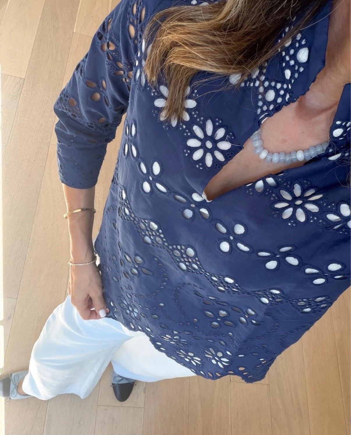 I’m 5’6’’
-blue eyelet top wearing size XS, I need a S. Size up if in between.  @Duffield Lane 

#LTKootd #LTKSeasonal #LTKOver40