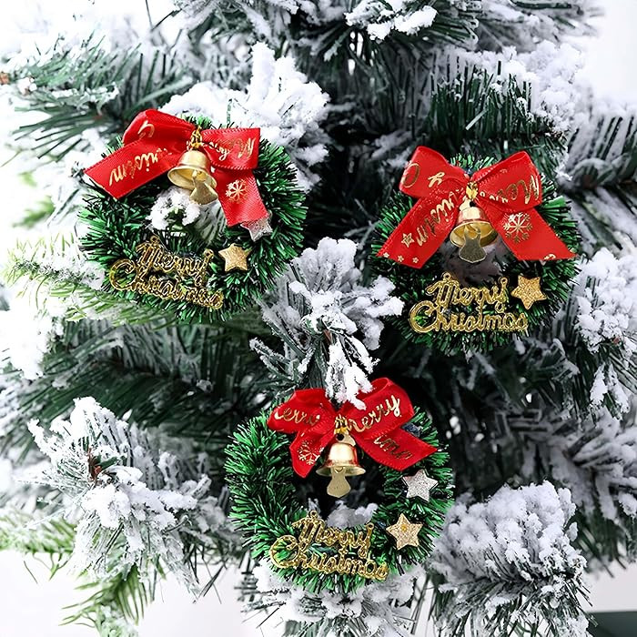 4Pcs Christmas Wreath Decorations - Mini Wreaths With Bow & Golden Bell, Green Artificial for Tre... | Amazon (US)