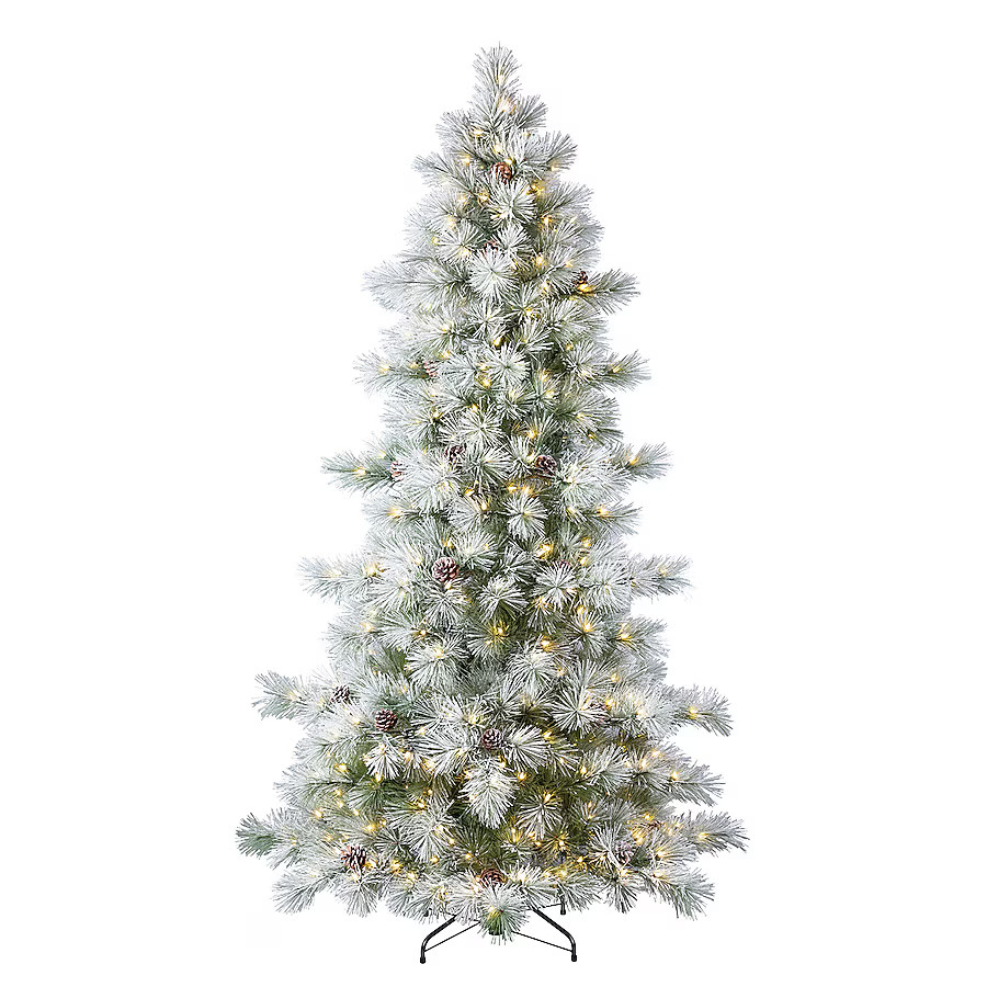 Holiday Living 7.5-ft Flocked Snowy Berkshire Pre-lit LED Artificial Christmas Tree | Lowe's