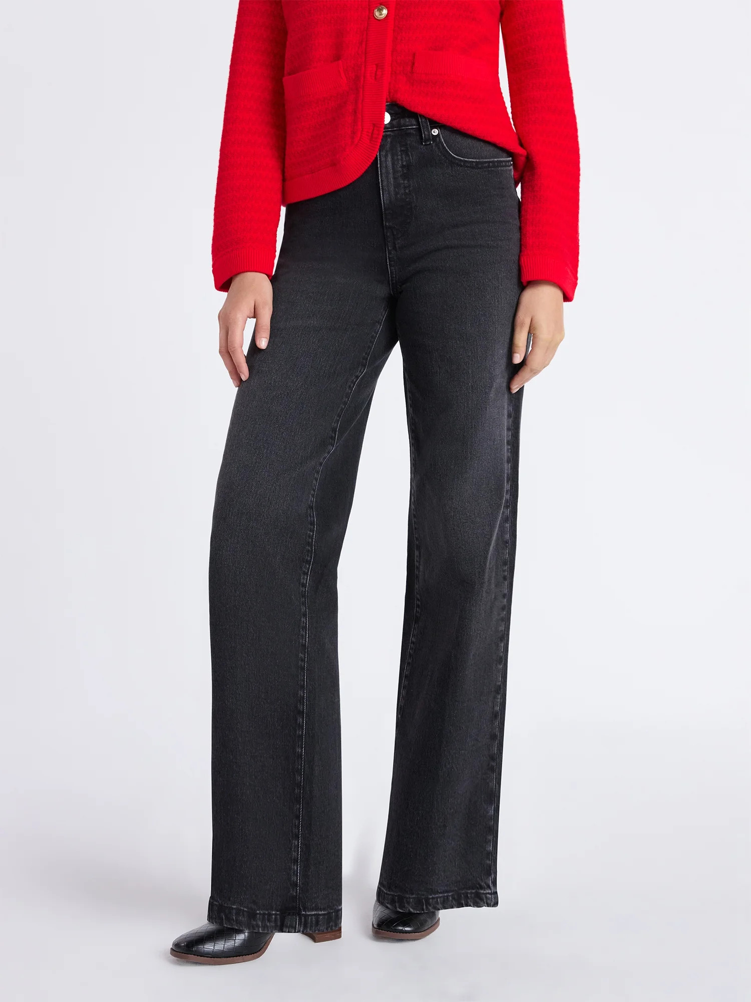 Free Assembly Women's High Rise Full Length Wide Leg Jeans, 30" Inseam, Sizes 0-26W | Walmart (US)