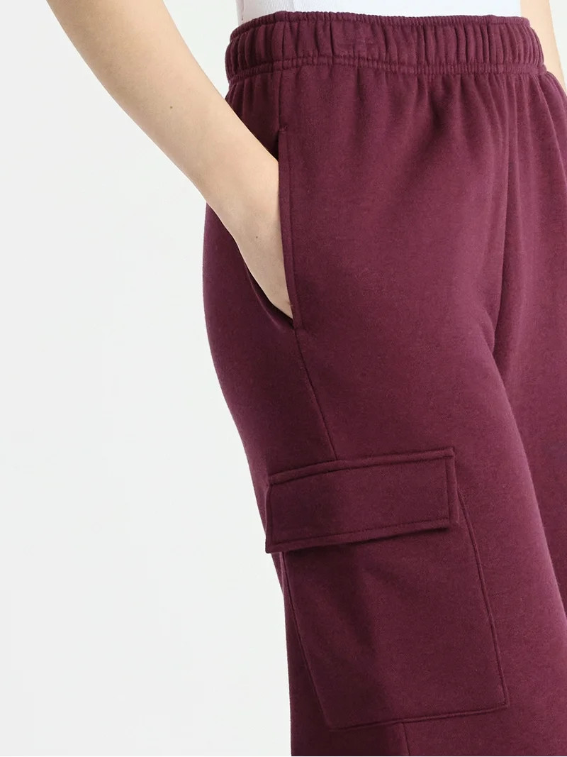 No Boundaries Fleece Cargo Wide-Leg Pants, 30'' Inseam, Women's | Walmart (US)