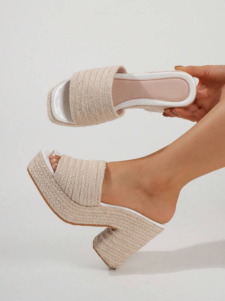 Ladies' Rope Wedge Platform Sandals, Open Toe Ankle Strap Summer Vacation Casual High Heel Slippers | SHEIN