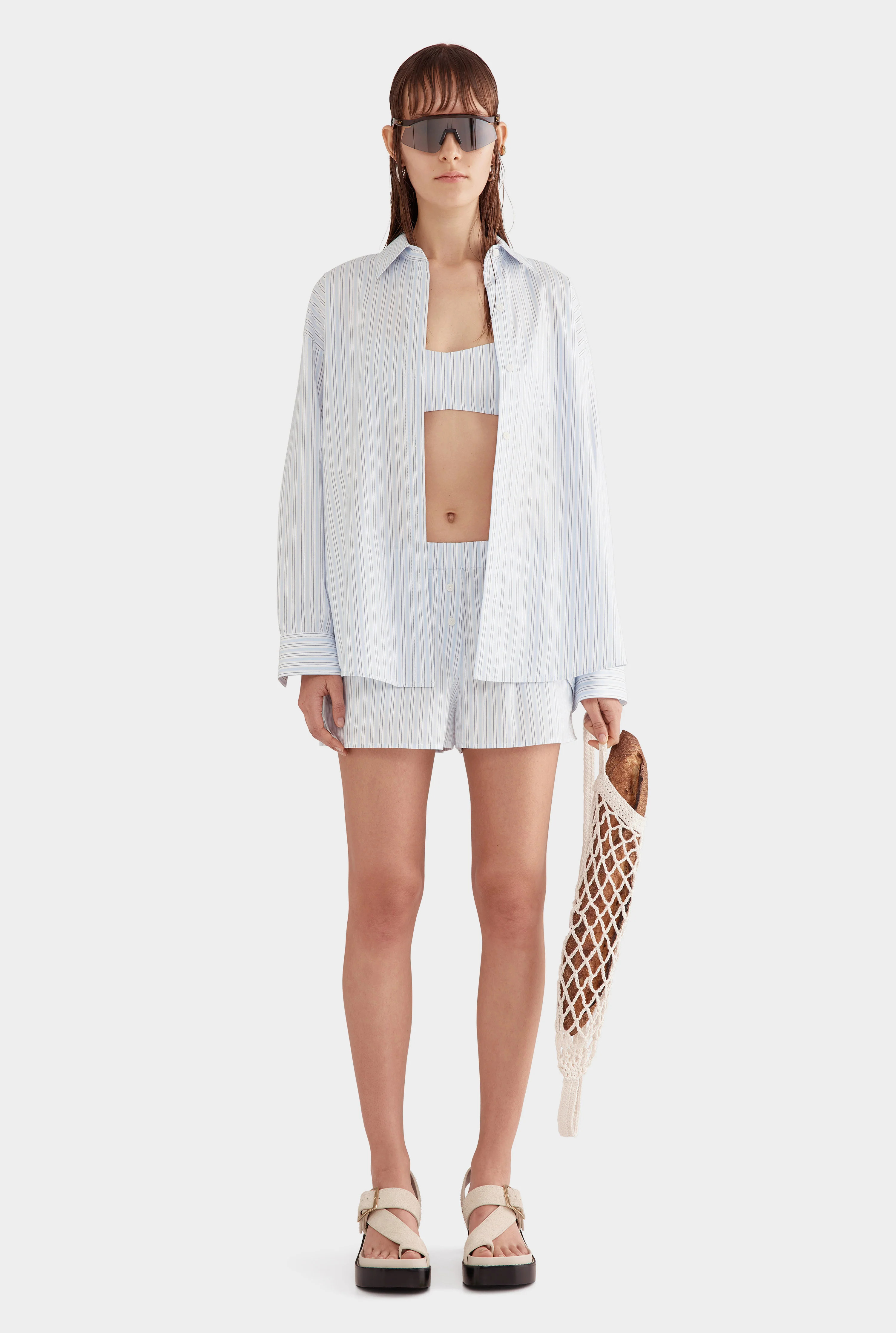 Womens Relaxed Striped Cotton Shirt Light Blue/White Stripe | Venroy | Venroy AU