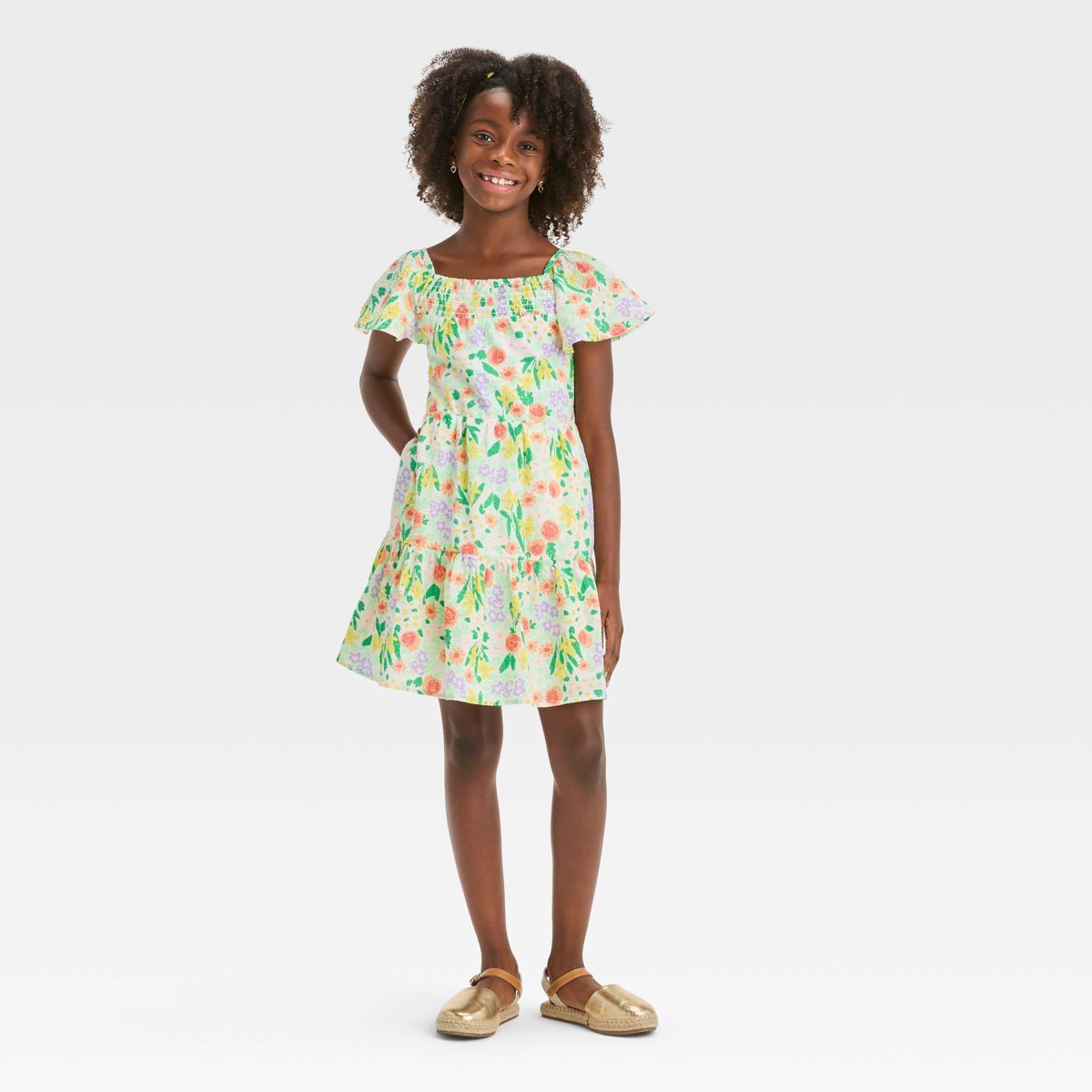Girls' A-line Flutter Sleeve Floral Woven Dress - Cat & Jack™ S | Target