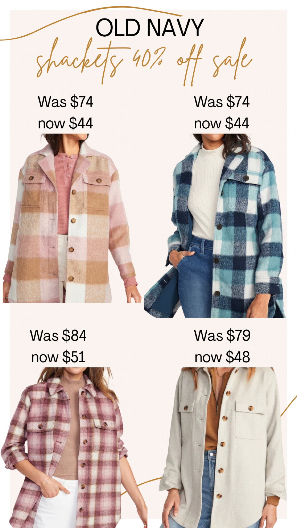Old navy shacket sale!! All of them are 40% which makes them affordable! The blue one is my favorite! 

#oldnavy #oldnavysale #sale #shacket  #shacketsale #plaid #holiday #comfy 

#LTKSeasonal #LTKHoliday #LTKsalealert