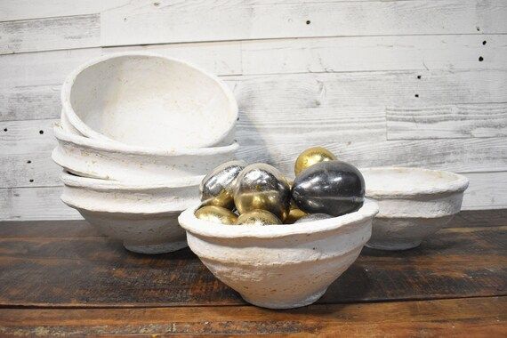 Vintage White Paper Mache Bowls, Handmade Paper Bowl Planter | Etsy (US)