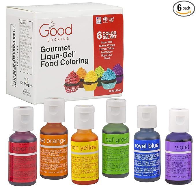 Food Coloring Liqua-Gel 6 PK - 6 Color Rainbow Kit in .75 fl. oz. (20ml) Bottles - For Easter Egg... | Amazon (US)