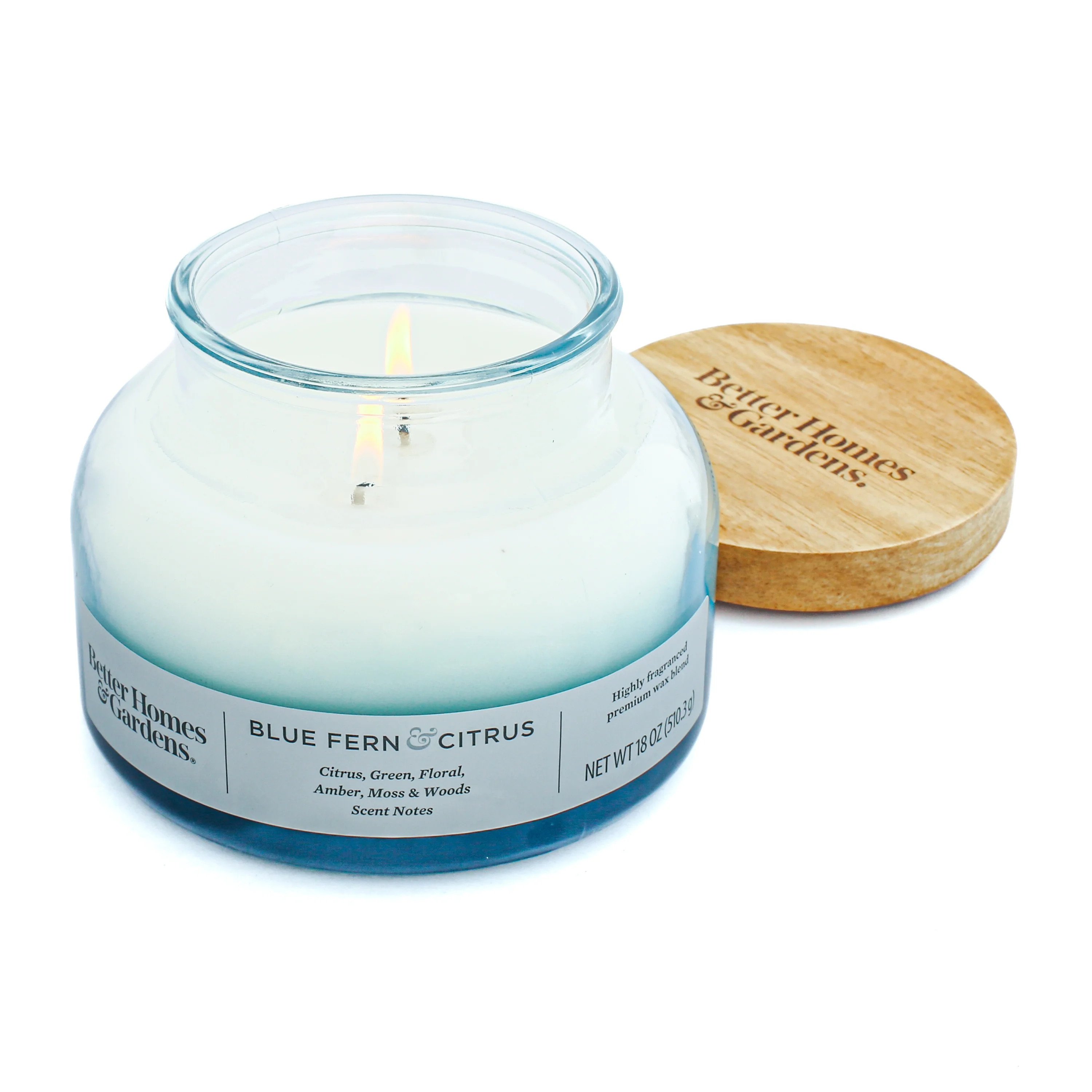 Better Homes & Gardens Blue Fern & Citrus Scented 2-Wick 18oz Ombre Bell Jar Candle | Walmart (US)