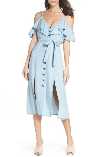 Women's Bb Dakota Caite Chambray Cold Shoulder Dress, Size 0 - Blue | Nordstrom