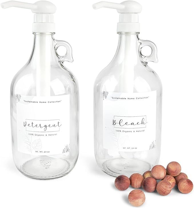 PrimevyStyles Laundry Detergent Dispenser Set - 1/2 Gallon Glass Laundry Containers for Liquid De... | Amazon (US)