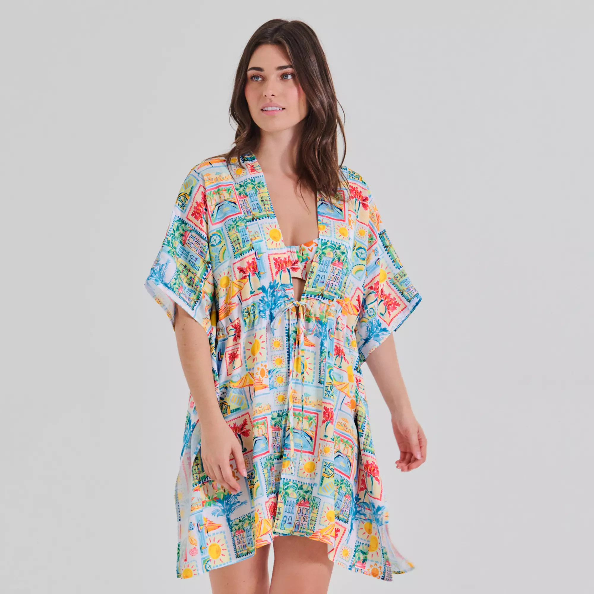 Women's Freshwater Tie Front Floral Print Swim Cover-Up Caftan Tunic | Kohl's