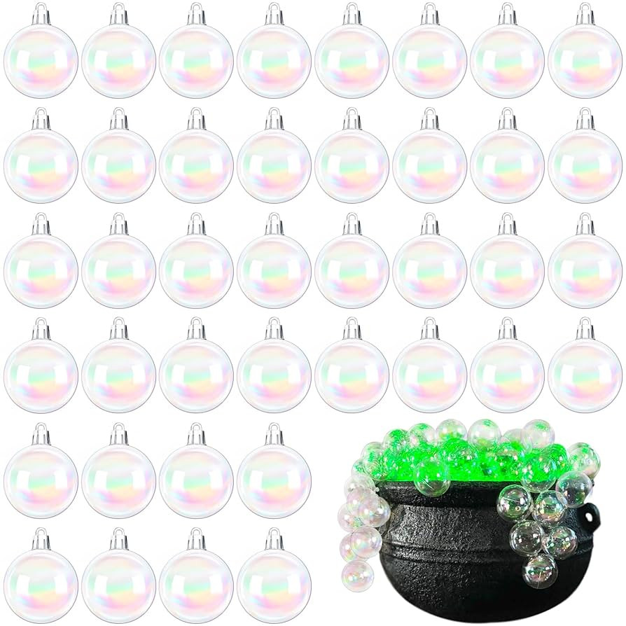 60 PCS Iridescent Ornaments Balls,2inch/5cm Clear Christmas Rainbow Ball,Plastic Hanging Bubble O... | Amazon (US)