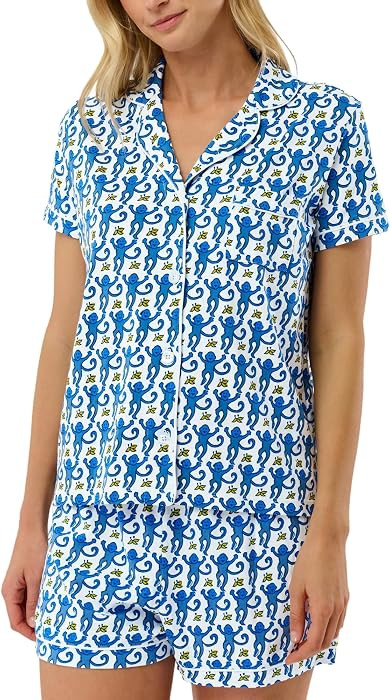 Women Y2k Pajamas Set Cute Preppy 2PCS Button Down Holiday Monkey Shorts Summer Outfit Beach Vaca... | Amazon (US)