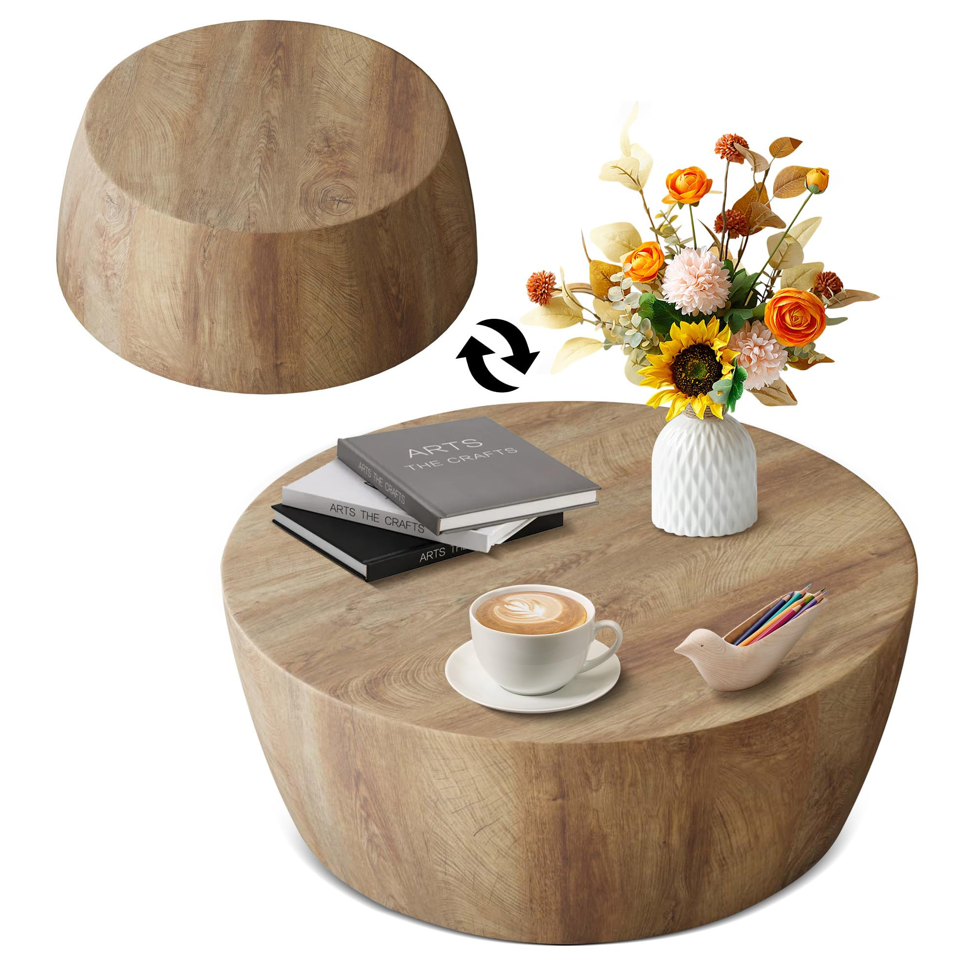 Round Coffee Table, Mid Century Modern Solid Wood Coffee Table for Living Room, 29.53" Small Cent... | Amazon (US)