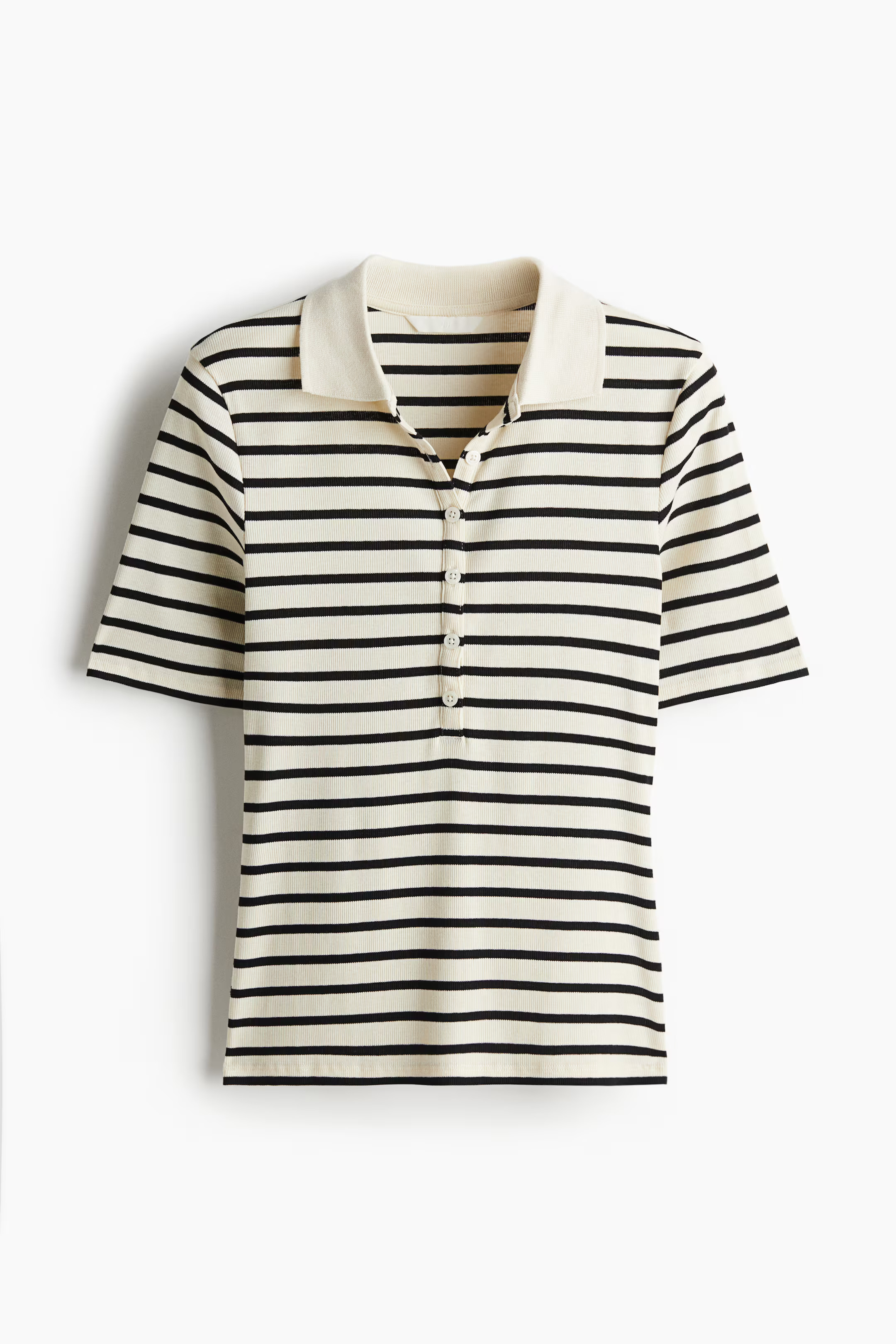 Ribbed Polo Shirt - Cream/striped - Ladies | H&M US | H&M (US + CA)