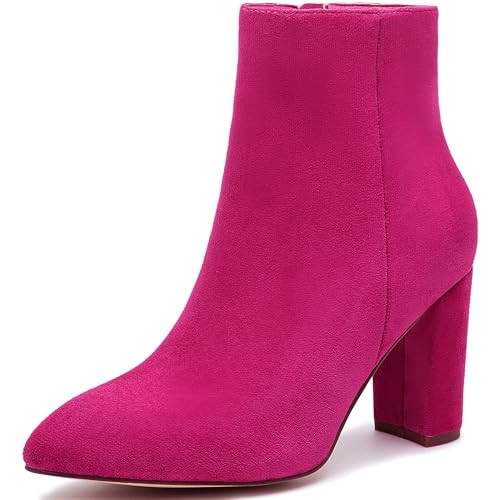Jiu du Women's Ankle Boots Hot Pink Ankle Boots Sexy Pointed Toe Mid Calf Hot Pink Suede boots for women Size 8.5 | Amazon (US)