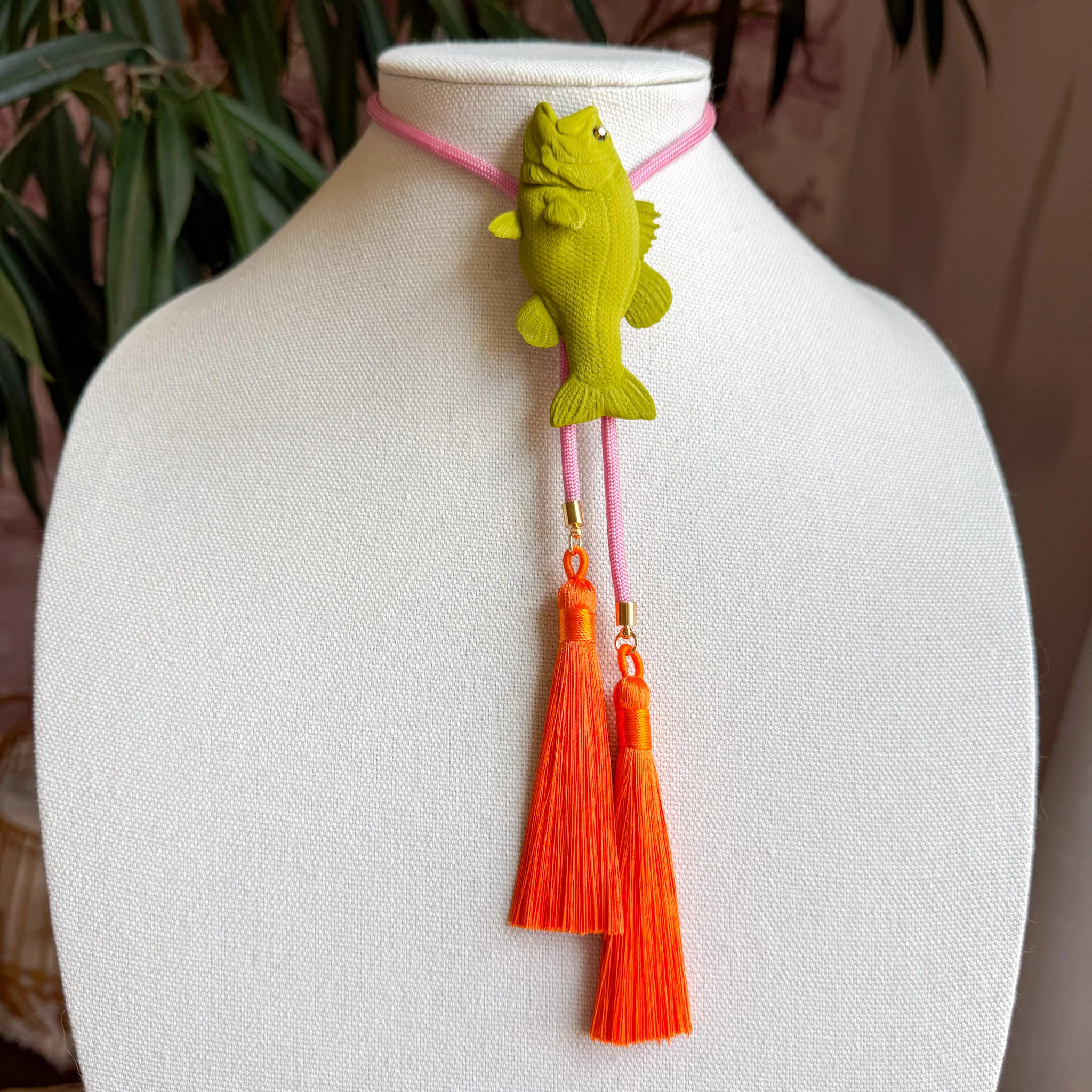 Fish Bolo Olive Green with Bubblegum Pink & Orange | Rahya Jewelry Design