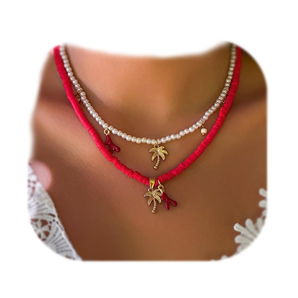 Bohemian Surfer Heishi Bead Layered Choker Necklace with Shell Conch Sea Turtle Charm Pendant Haw... | Amazon (US)