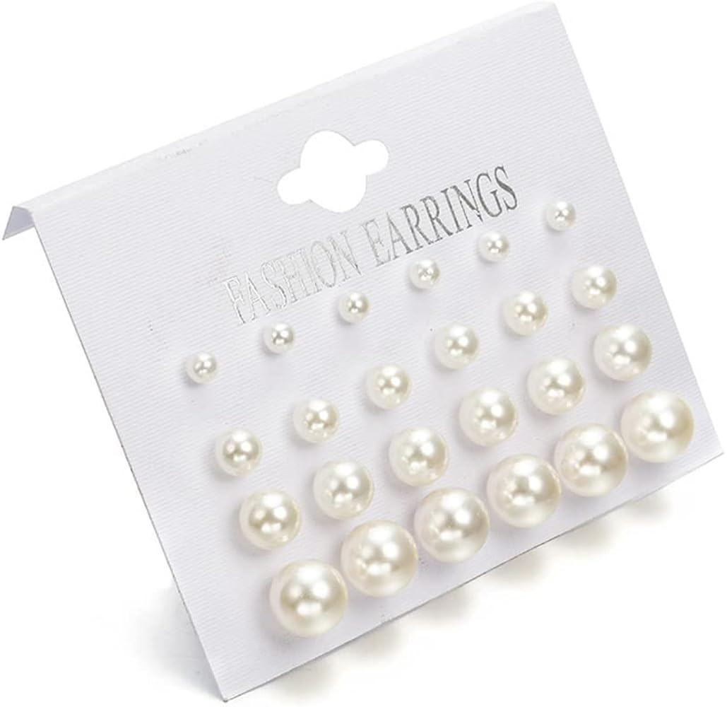 12 Pairs Black White Pearl Earrings Stud Sets | Amazon (US)
