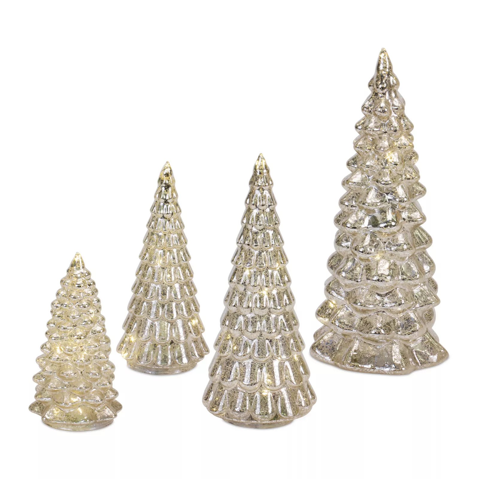 Melrose Mercury Glass LED Christmas Tree Table Decor 4-piece Set, Silver | Kohl's