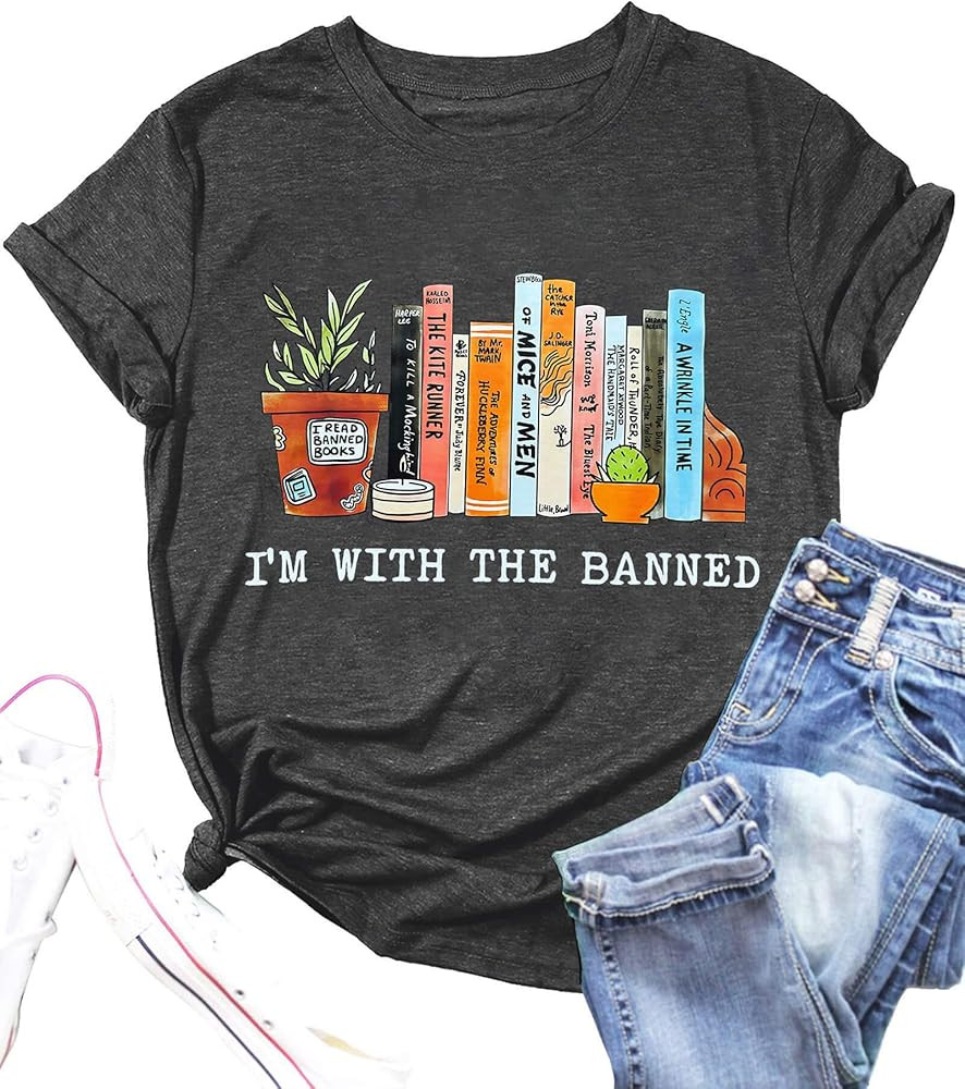 Banned Books Shirts for Women Reading Tshirts Gifts for Teacher Bookworm Readers Librarian Biblio... | Amazon (US)