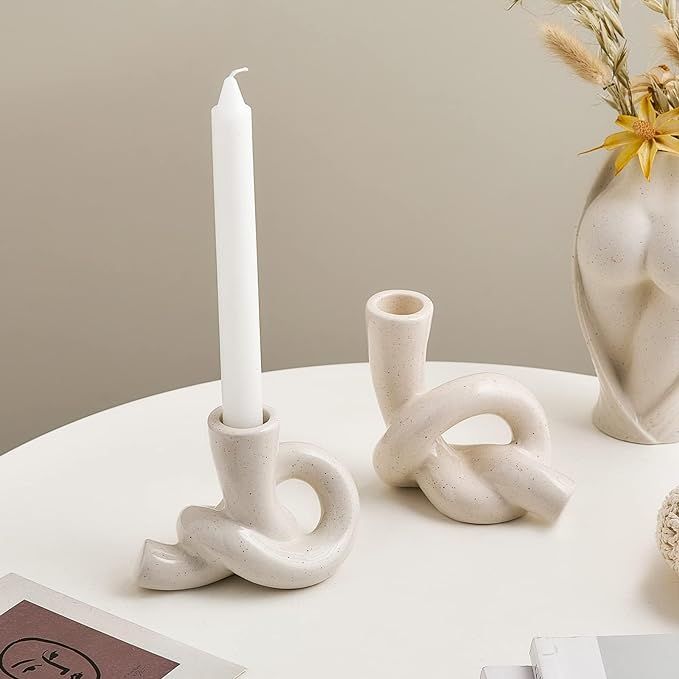 2 Pcs Pretty Ceramic Candle Holder, Modern Abstract Art Candlestick Holder Set, Table Centerpiece... | Amazon (US)