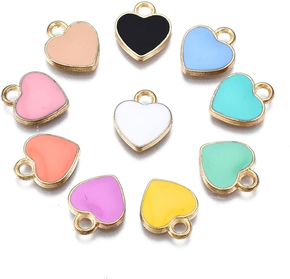 DanLingJewelry 100pcs Random Color Alloy Enamel Heart Charms Peach Heart Charms Enamel Dangle Pen... | Amazon (CA)