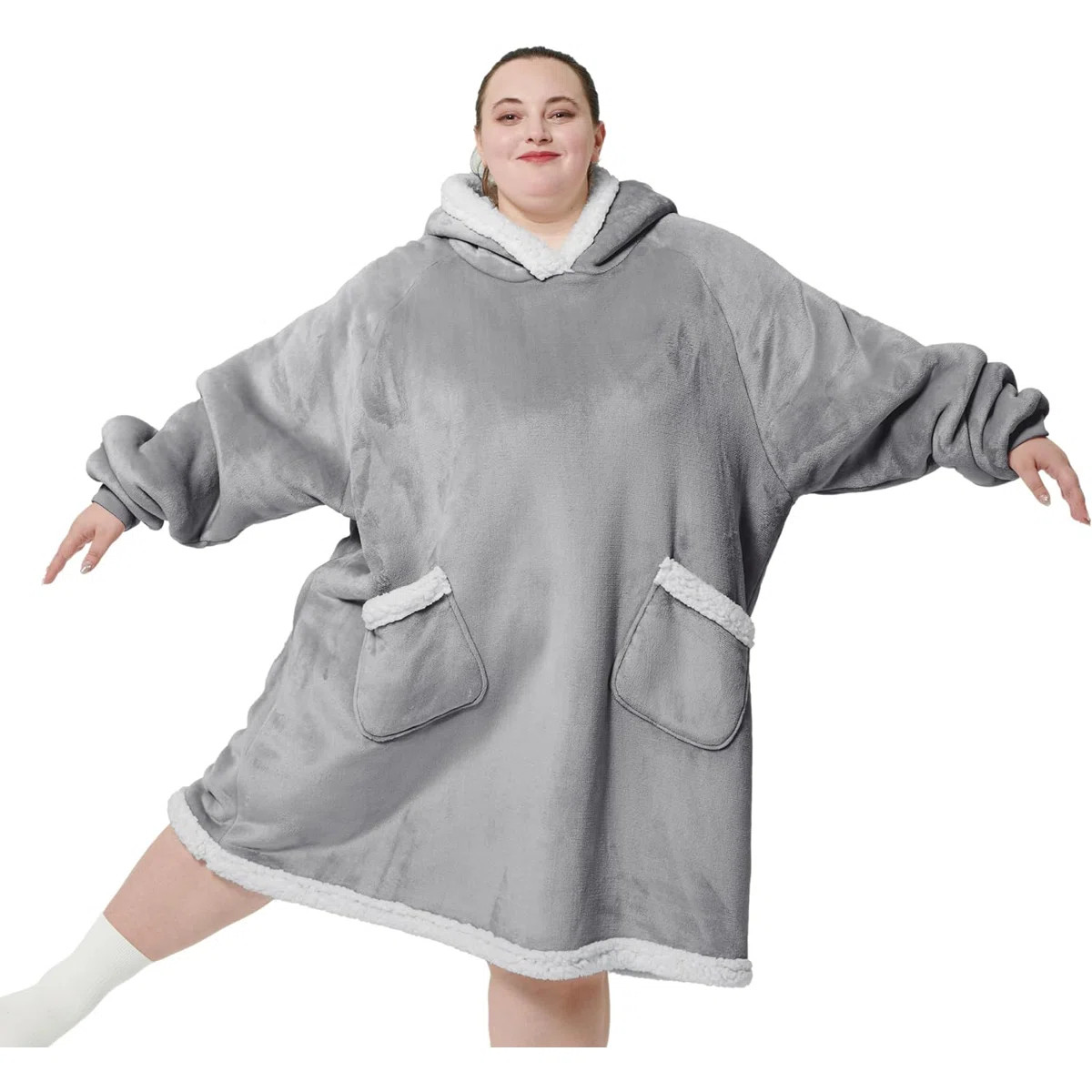 Bedsure Wearable Sherpa Blanket Hoodie With Sleeves 419GSM | Wayfair North America